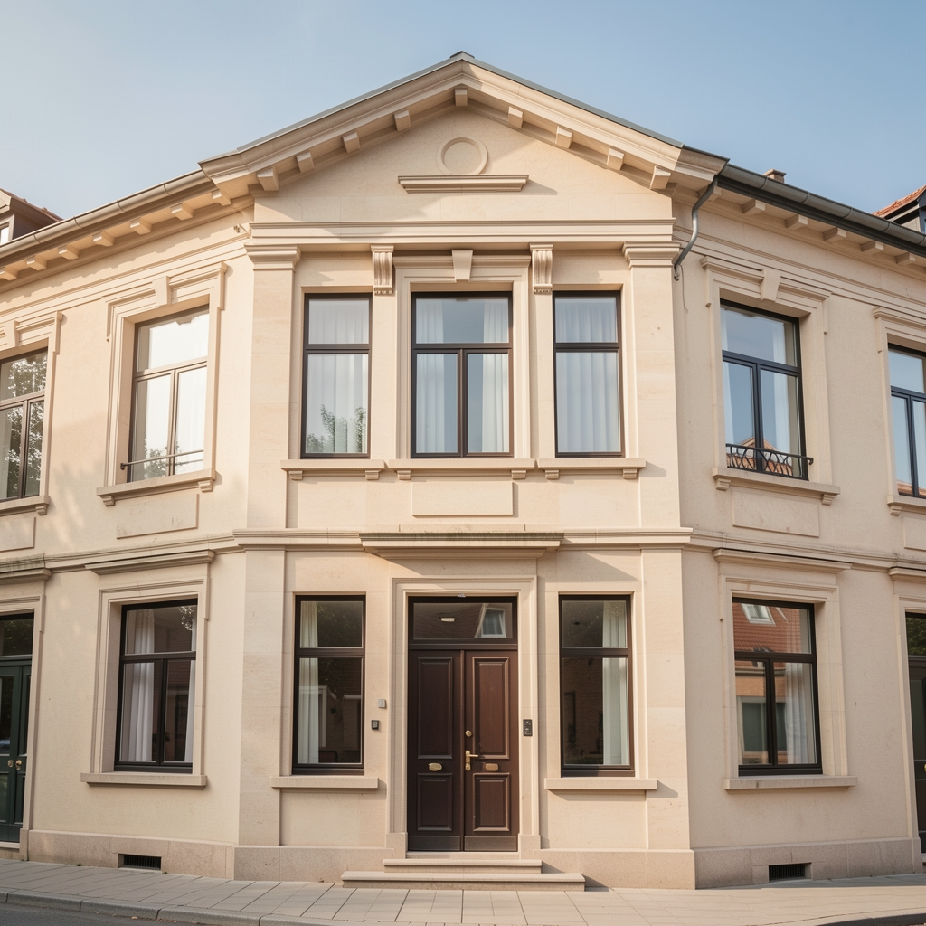 Façade claire d'un bureau Grelvona à Bordeaux avec carnet et colis sur une table